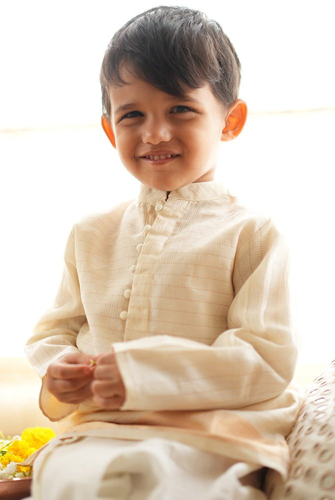 Parijat festive kurta in white and gold - CiceroniKurta, Festive WearLove The World Today