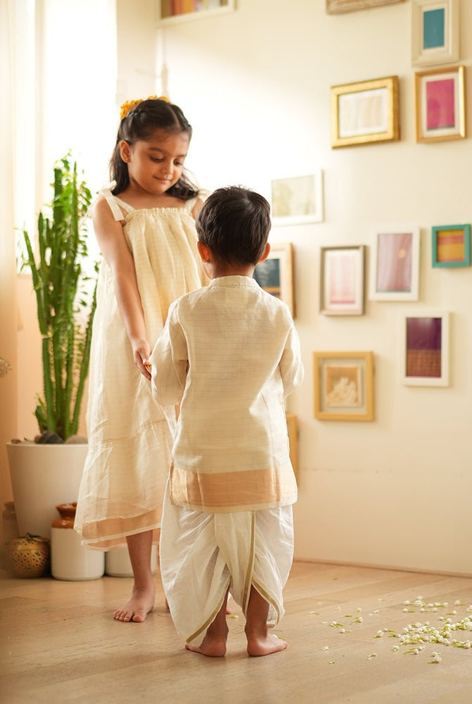 Parijat festive kurta in white and gold - CiceroniKurta, Festive WearLove The World Today