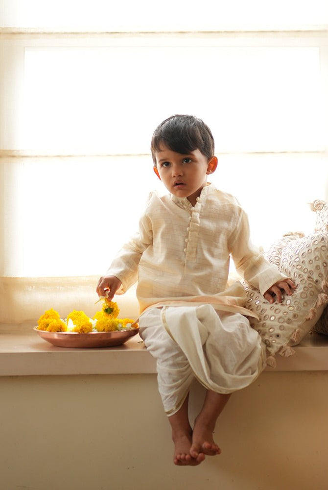 Parijat festive kurta in white and gold - CiceroniKurta, Festive WearLove The World Today