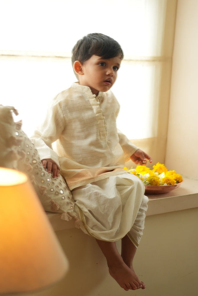 Parijat festive kurta in white and gold - CiceroniKurta, Festive WearLove The World Today
