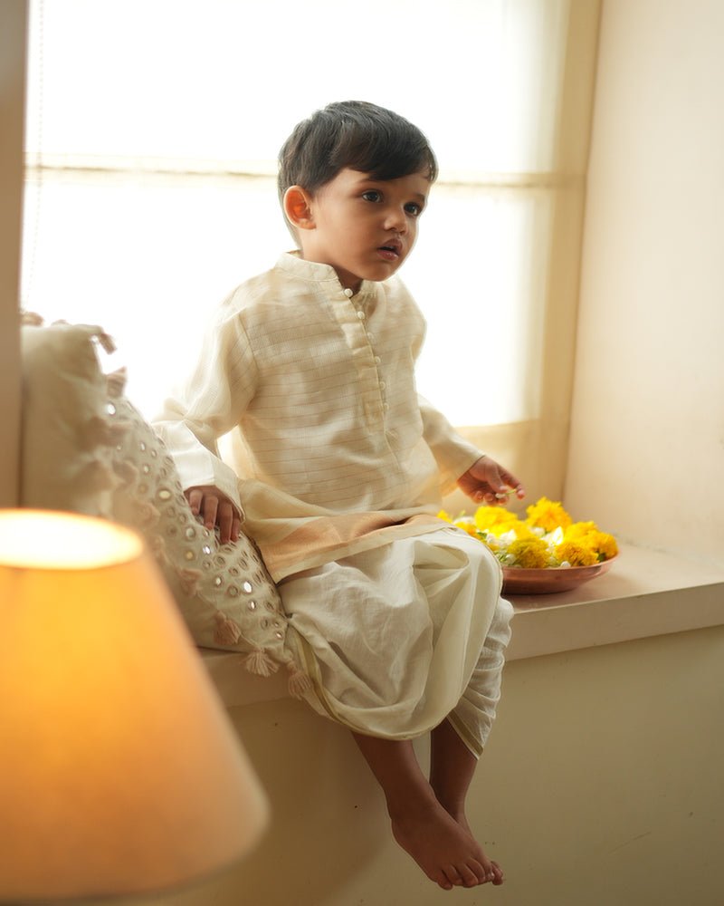 Parijat festive kurta in white and gold - CiceroniKurta, Festive WearLove The World Today
