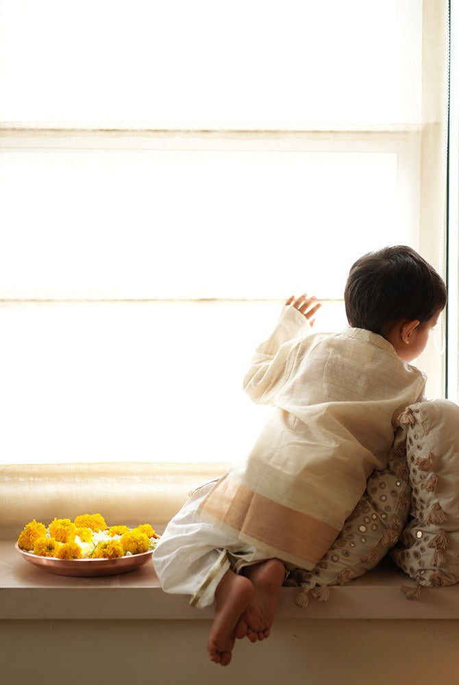 Parijat festive kurta in white and gold - CiceroniKurta, Festive WearLove The World Today