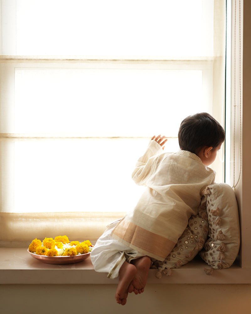 Parijat festive kurta in white and gold - CiceroniKurta, Festive WearLove The World Today