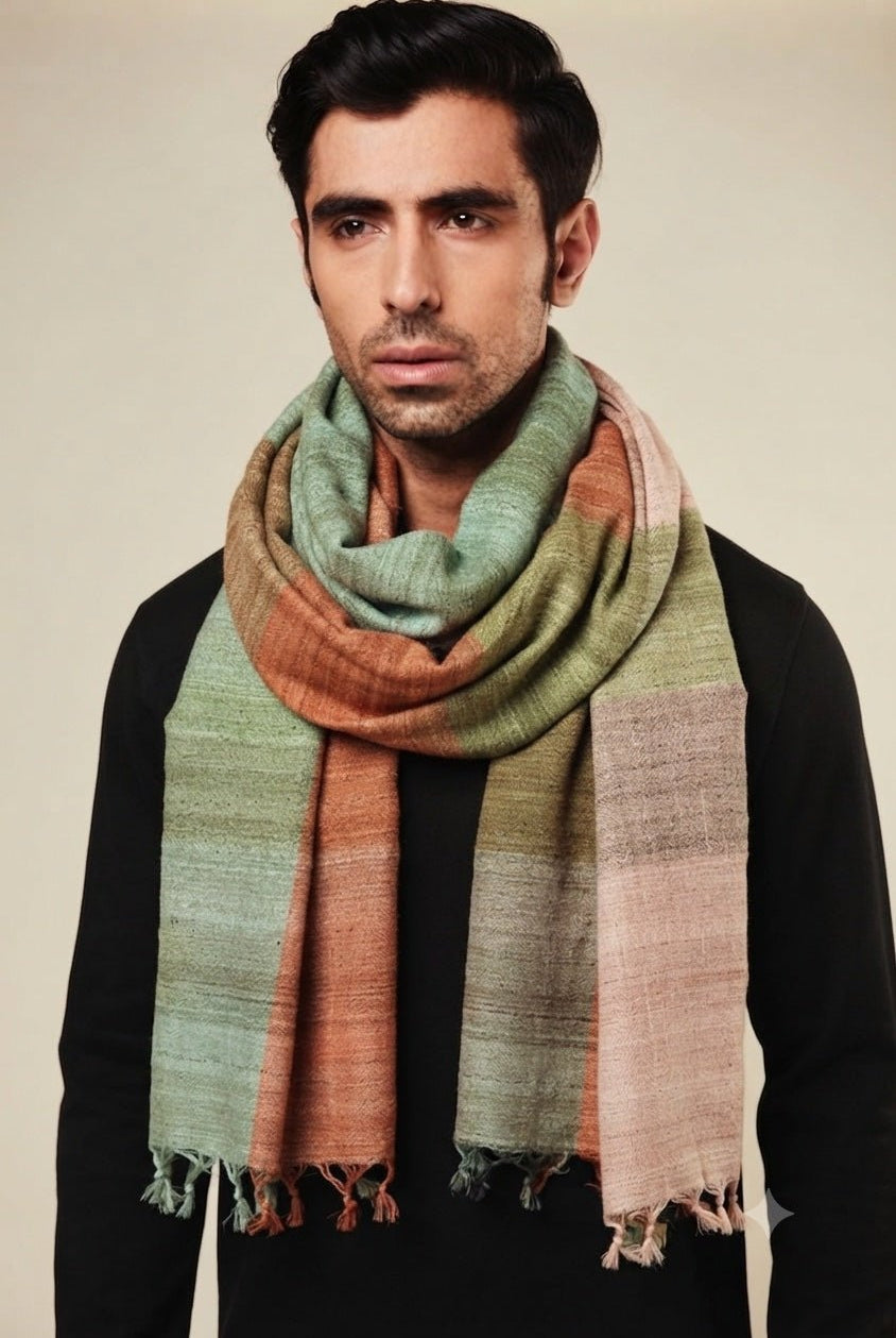 Pastel Peach Checks Peace Silk Scarf for Men - CiceroniScarfAeshaane