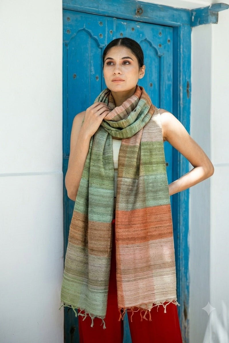 Pastel Peach Checks Peace Silk Scarf for Women - CiceroniScarfAeshaane