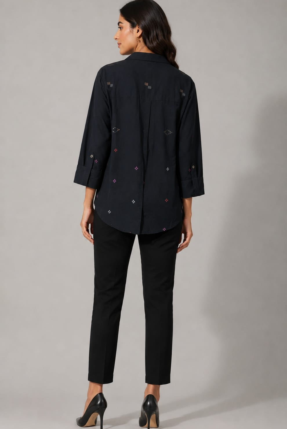 Patch shirt – Black with Pink Alpona Jamdani - CiceroniWomen ShirtsBhomra