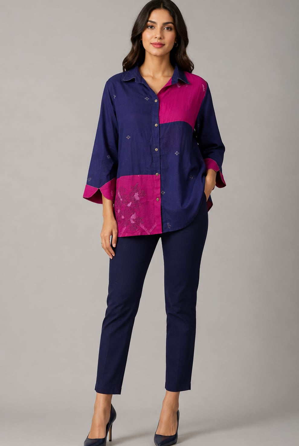 Patch Shirt – Magenta embroidery Jamdani - CiceroniWomen ShirtsBhomra