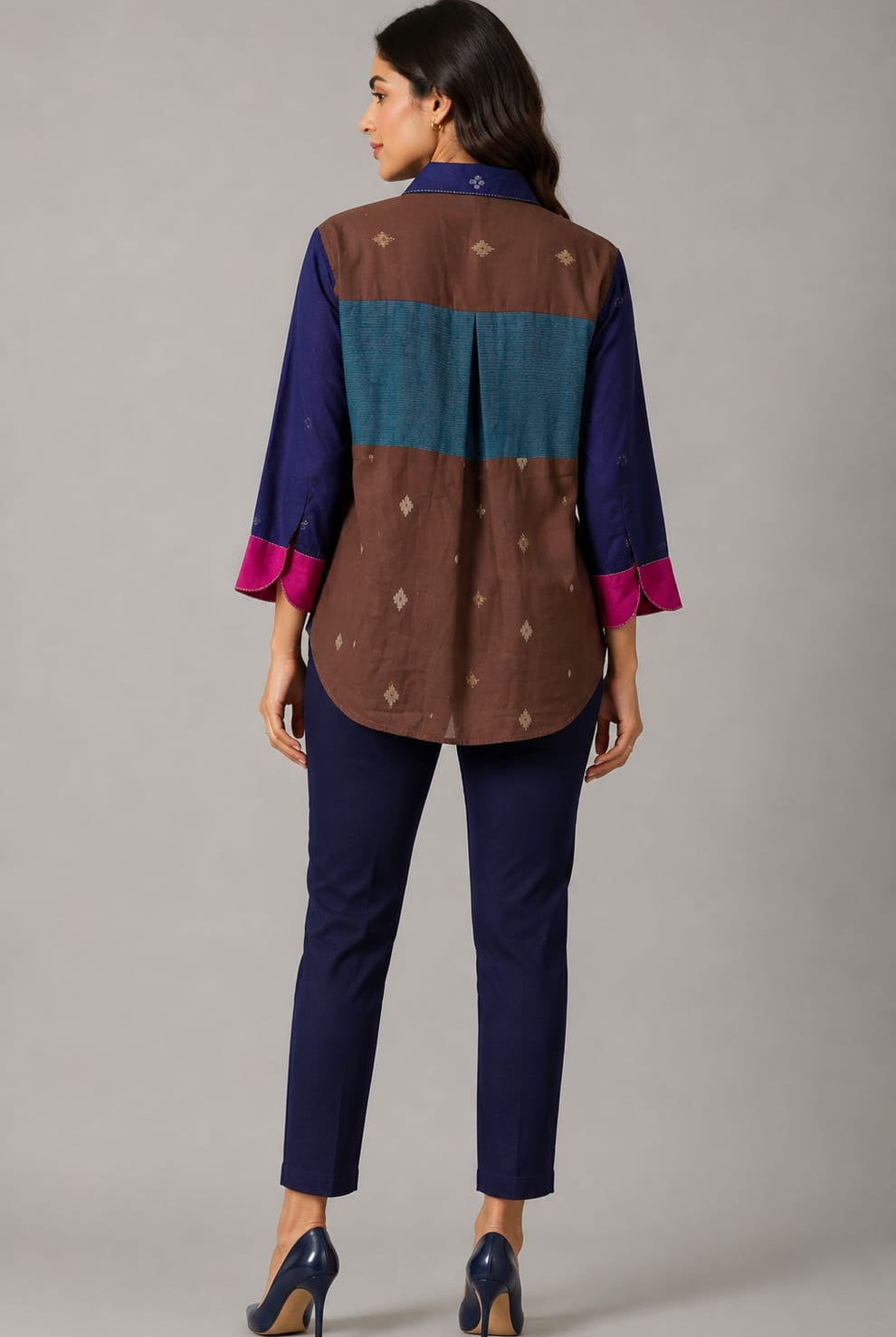 Patch Shirt – Magenta embroidery Jamdani - CiceroniWomen ShirtsBhomra