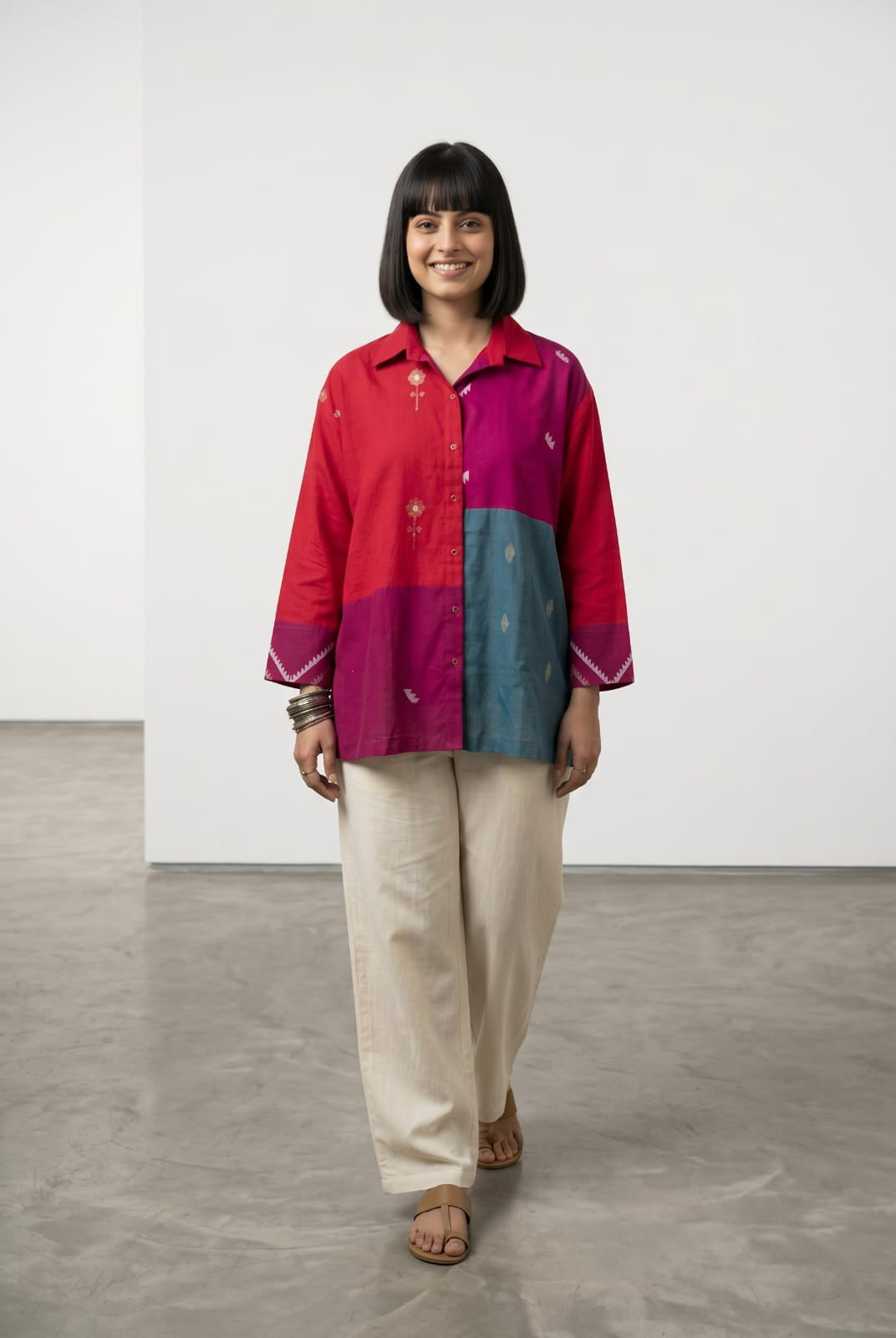Patch Shirt – Red B F Zari Jamdani - CiceroniWomen ShirtsBhomra