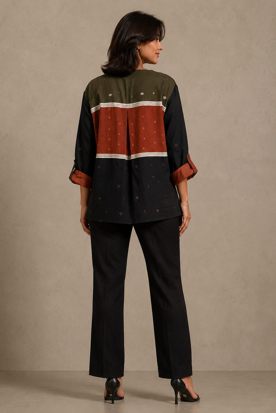 Patch Shirt - Rust Orange Net Jamdani - CiceroniWomen ShirtsBhomra