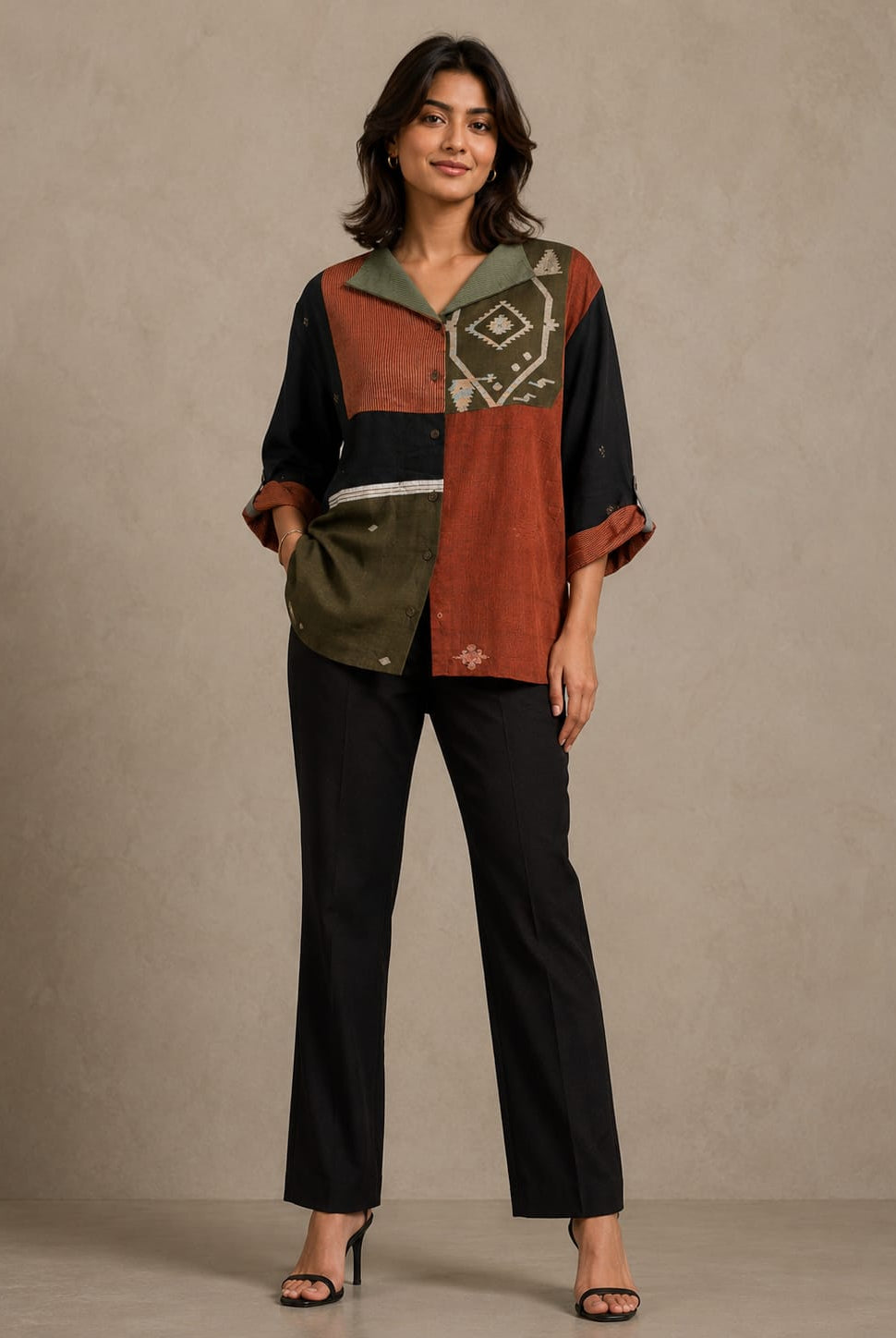 Patch Shirt - Rust Orange Net Jamdani - CiceroniWomen ShirtsBhomra