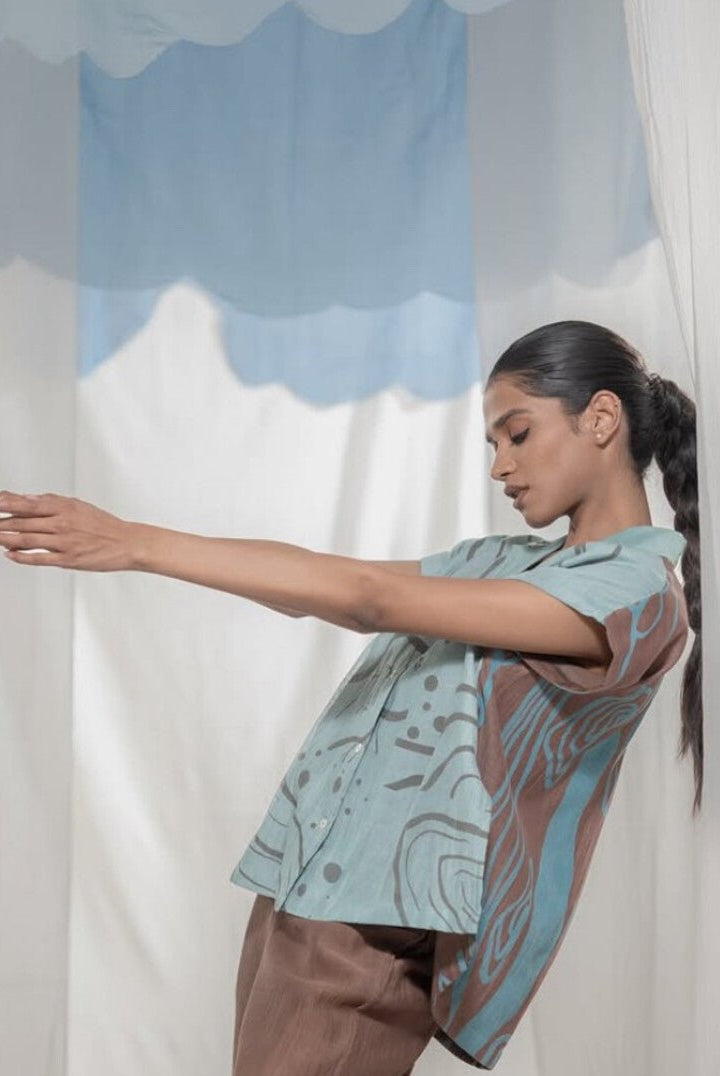 Pathway Shirt - Brown & Light Blue - CiceroniWomen ShirtsAmoda - Essence Of India