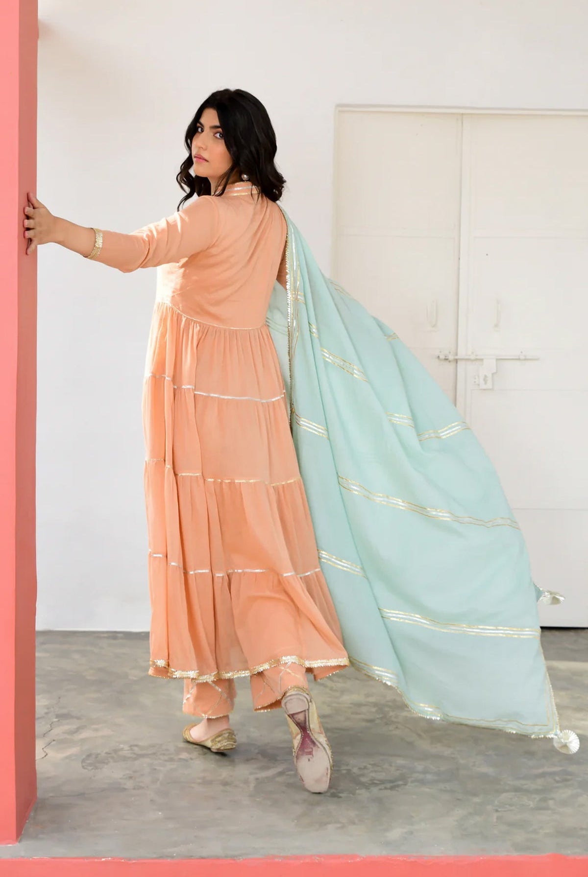 Peach Fizaa Kurta Set - CiceroniKurta Set, Festive WearOmaana