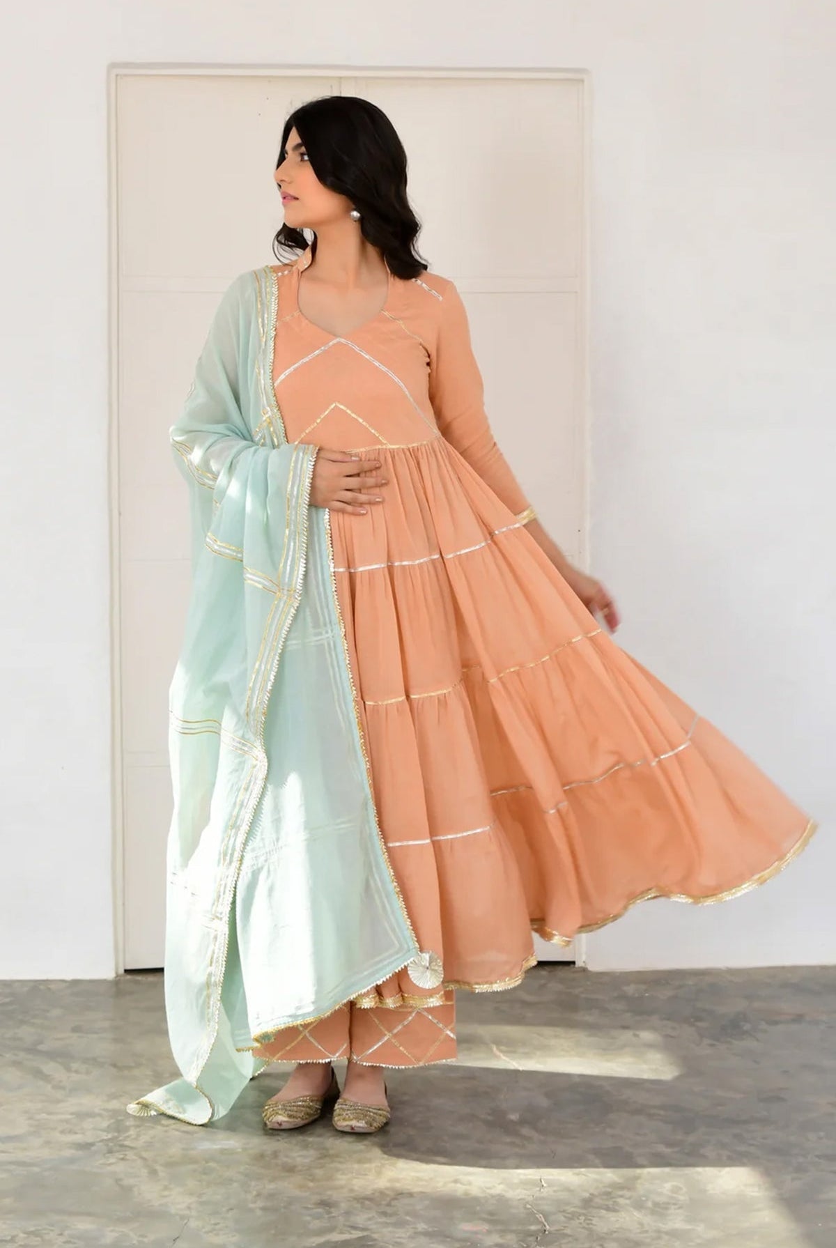 Peach Fizaa Kurta Set - CiceroniKurta Set, Festive WearOmaana