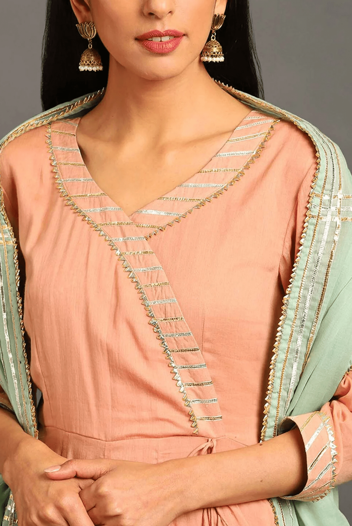 Peach Gul Angarkha Suit - CiceroniKurta Set, Festive WearOmaana