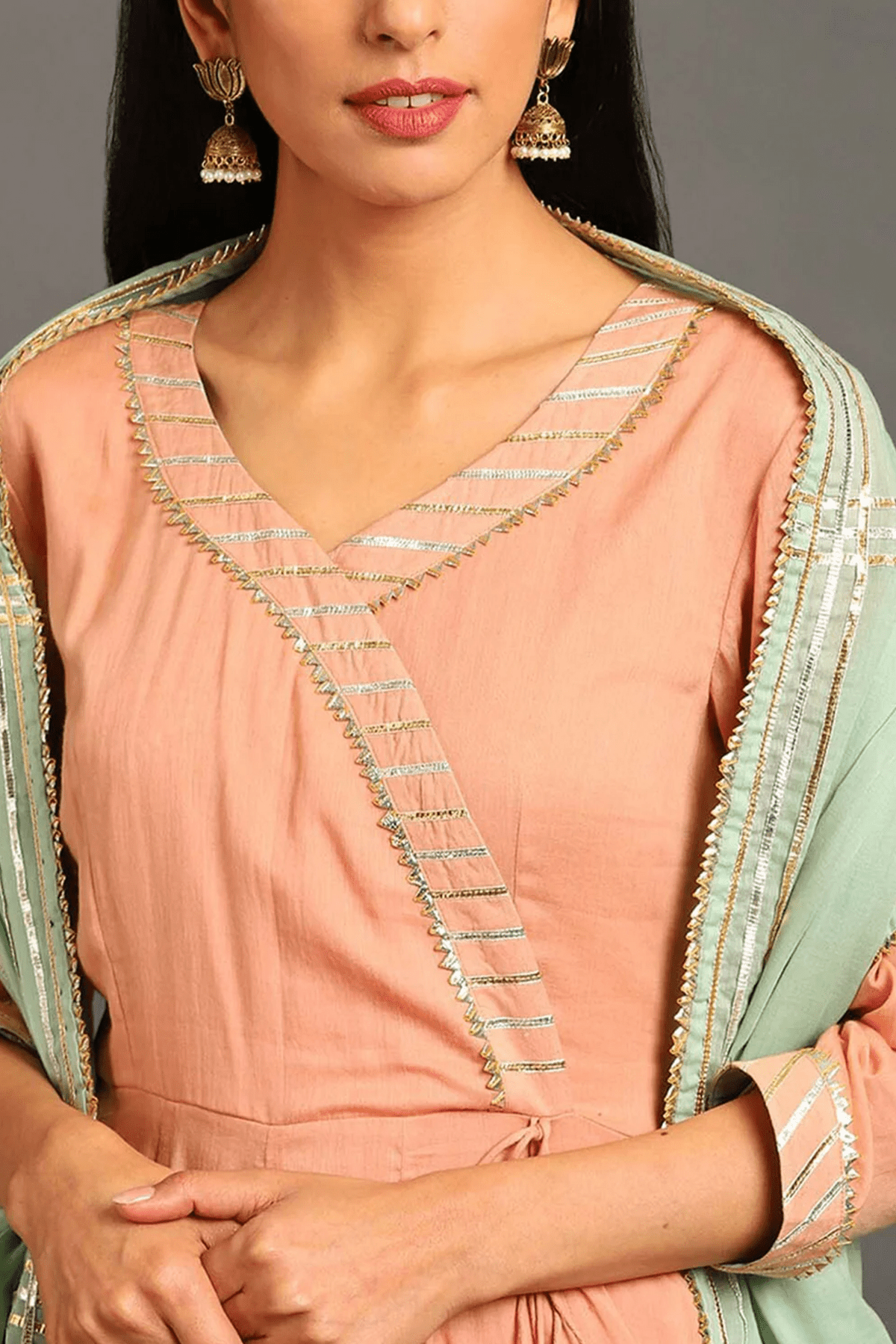 Peach Gul Angarkha Suit - CiceroniKurta Set, Festive WearOmaana