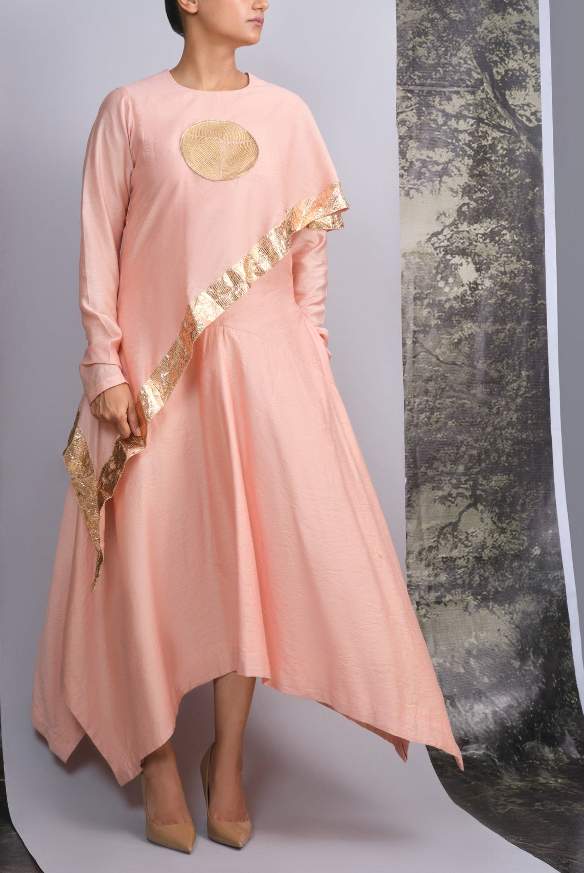 Peach Handloom Drape Dress - CiceroniDressesOtouto
