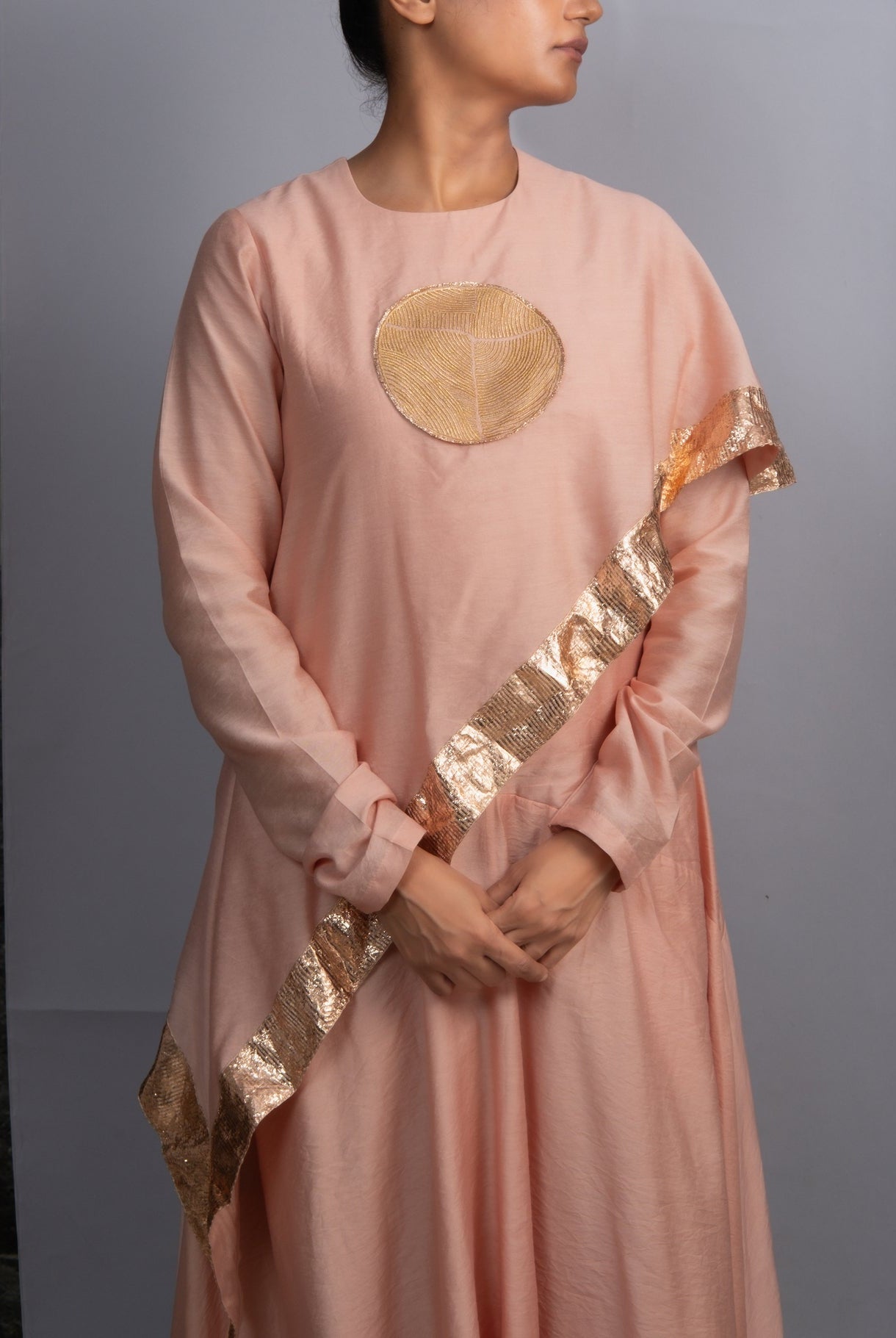 Peach Handloom Drape Dress - CiceroniDressesOtouto
