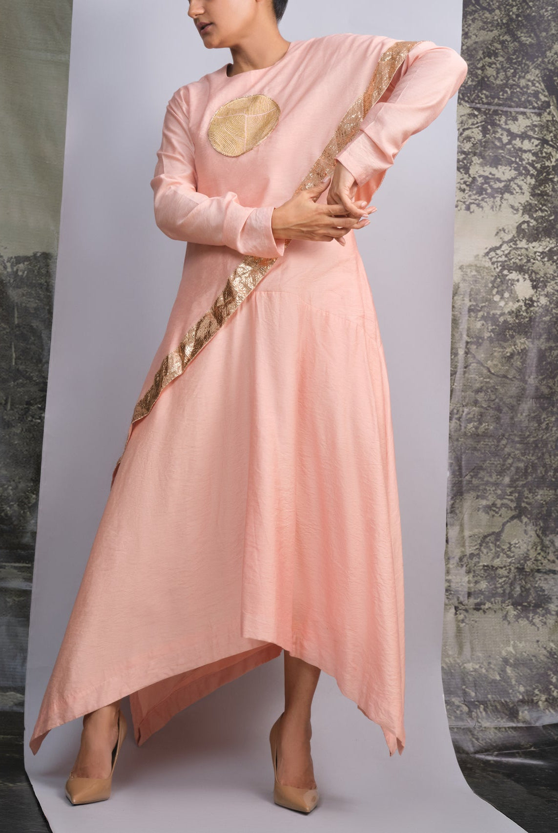 Peach Handloom Drape Dress - CiceroniDressesOtouto