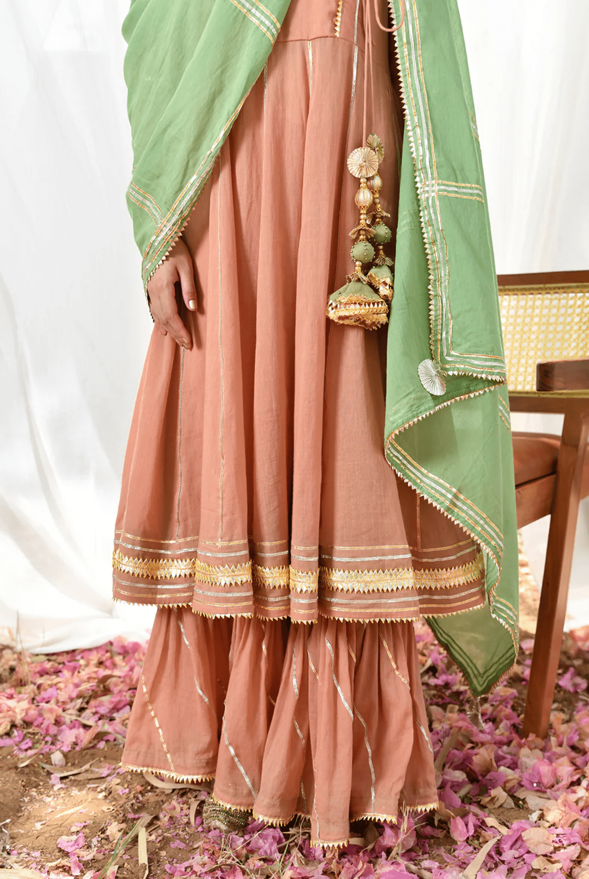 Peach Mastani Anarkali Set - CiceroniKurta Set, Festive WearOmaana