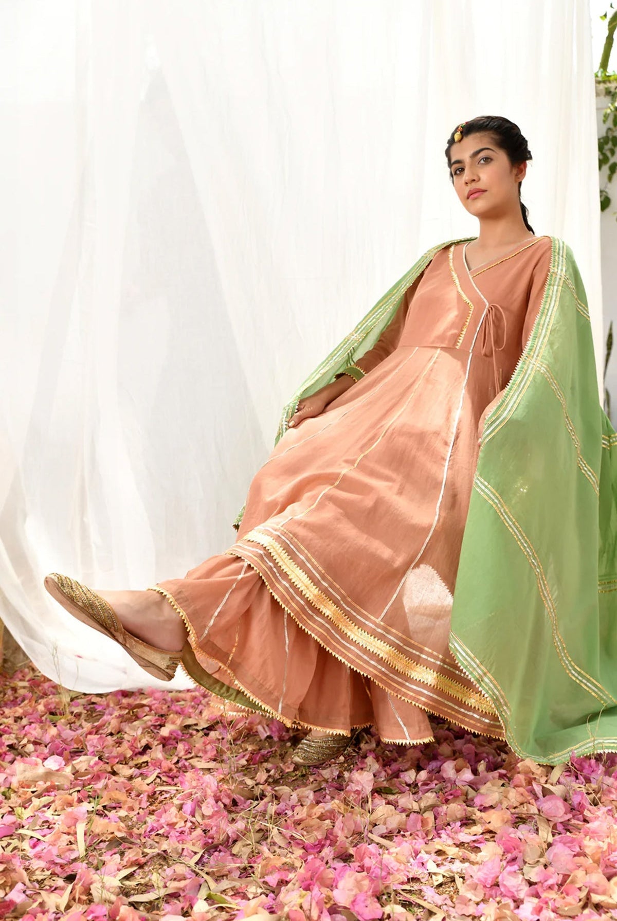 Peach Mastani Anarkali Set - CiceroniKurta Set, Festive WearOmaana