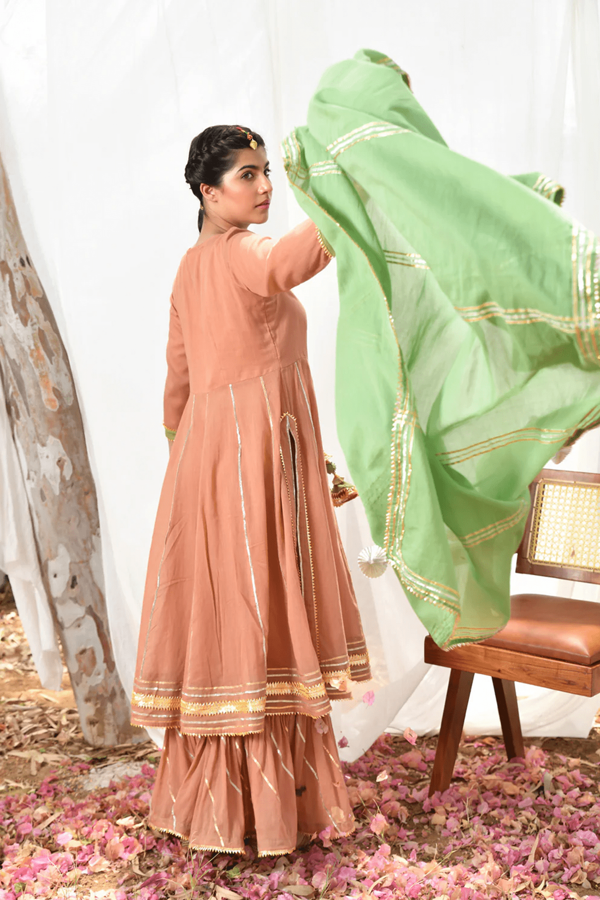 Peach Mastani Anarkali Set - CiceroniKurta Set, Festive WearOmaana