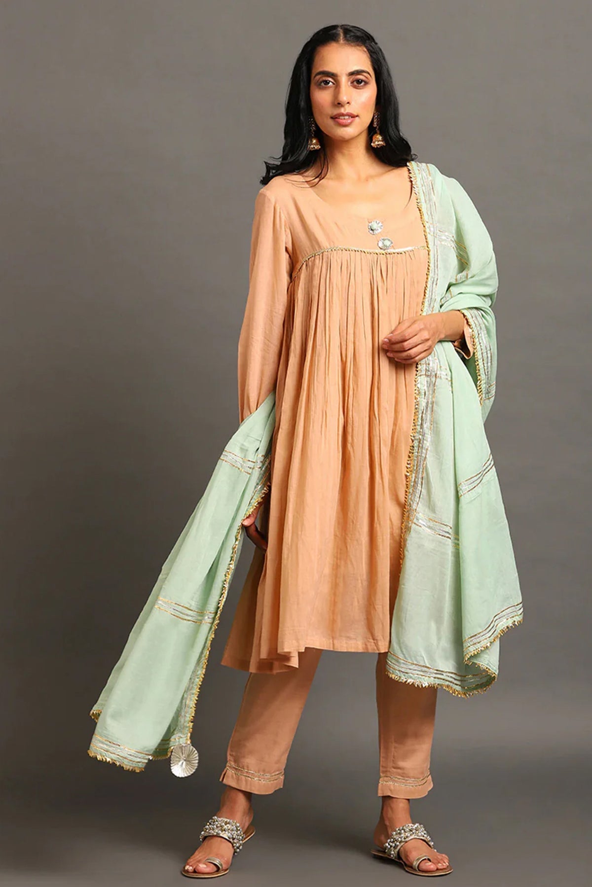 Peach Suhani Kurta Set - CiceroniKurta Set, Festive WearOmaana