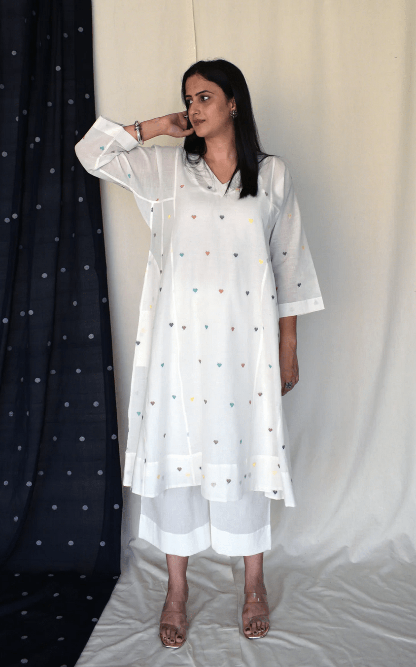 Pearl White Jamdani Phiran - CiceroniKurta, Everyday WearHouse of Moxa