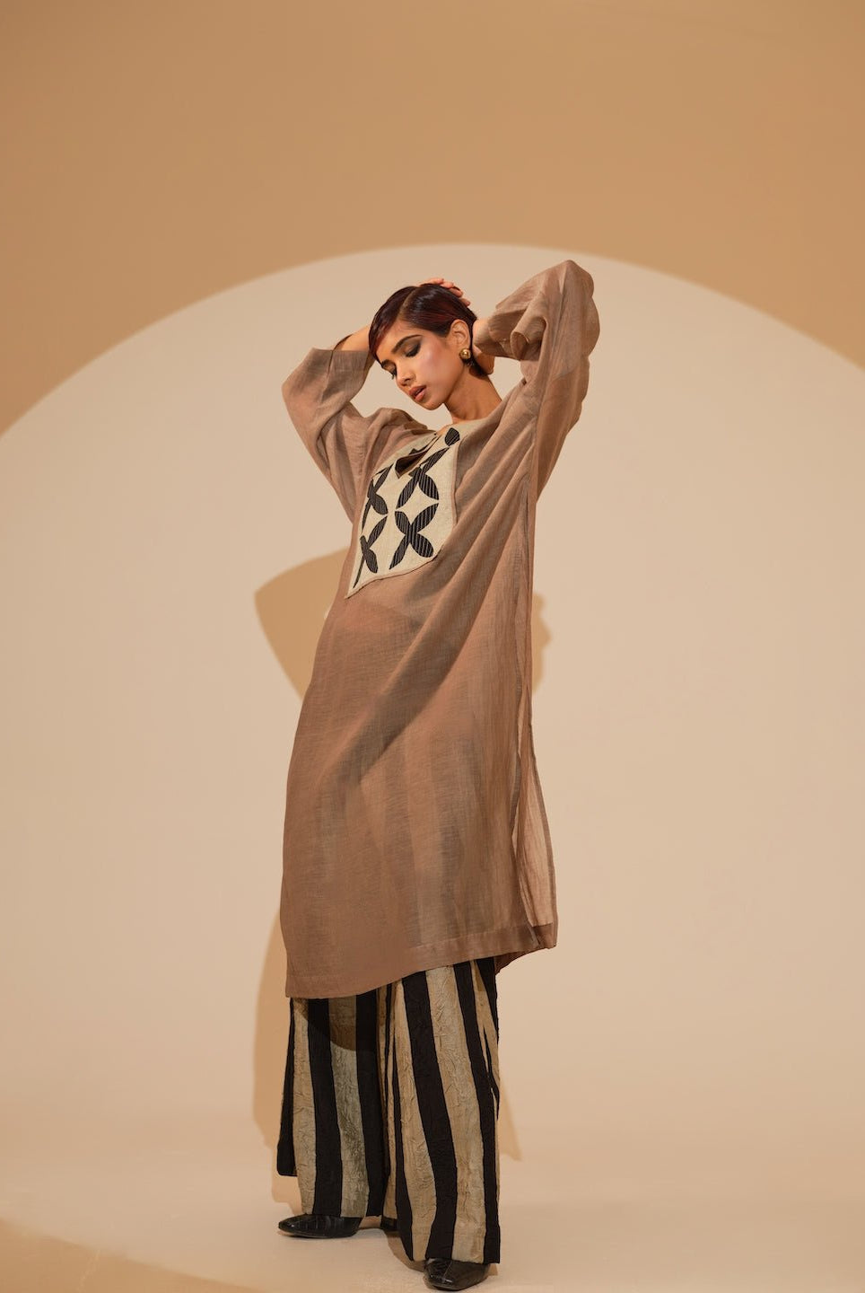 Pebble Tunic - Taupe and Black - CiceroniKurta, Festive WearStoique