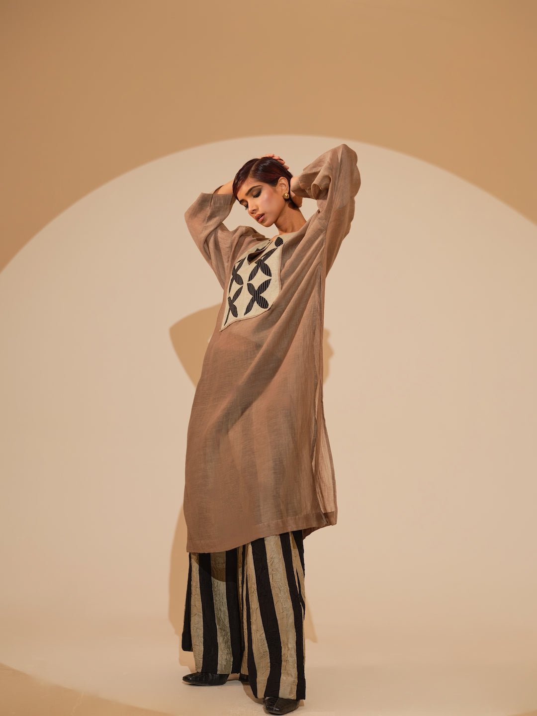 Pebble Tunic - Taupe and Black - CiceroniKurta, Festive WearStoique