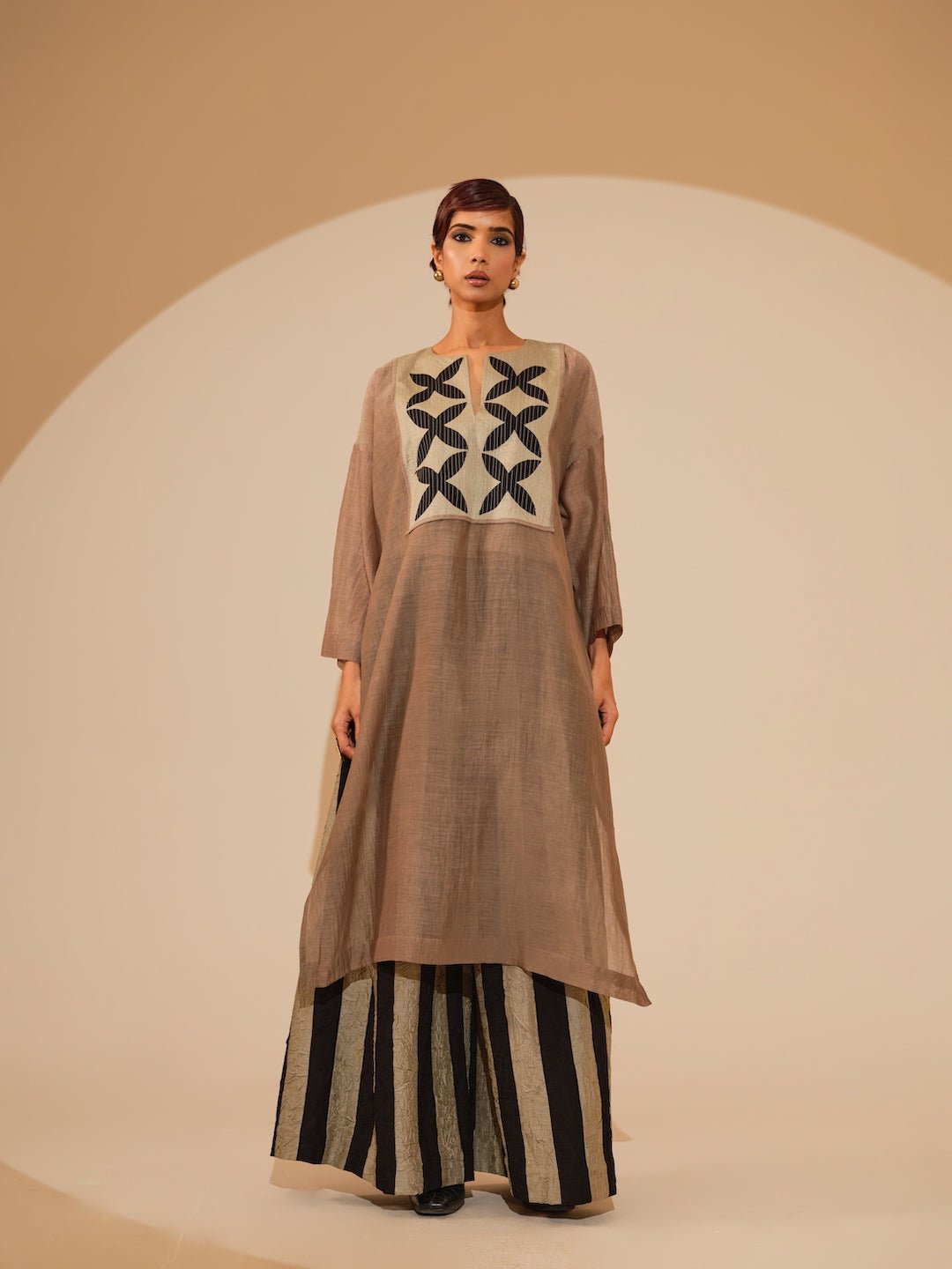 Pebble Tunic - Taupe and Black - CiceroniKurta, Festive WearStoique