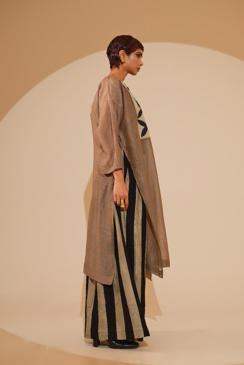 Pebble Tunic - Taupe and Black - CiceroniKurta, Festive WearStoique