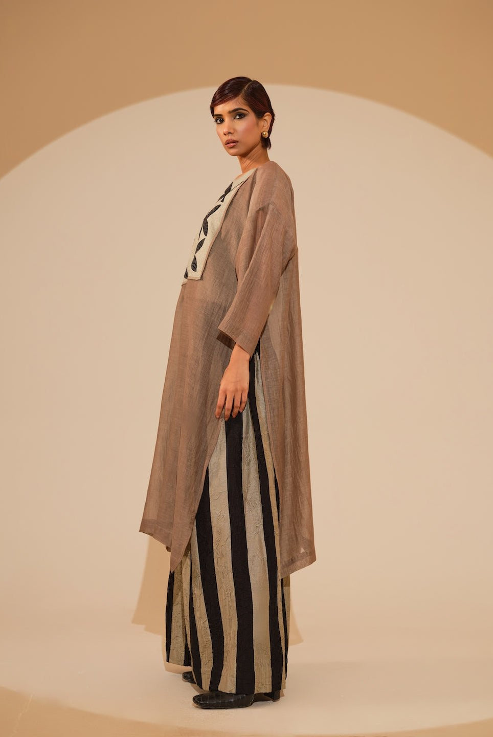 Pebble Tunic - Taupe and Black - CiceroniKurta, Festive WearStoique