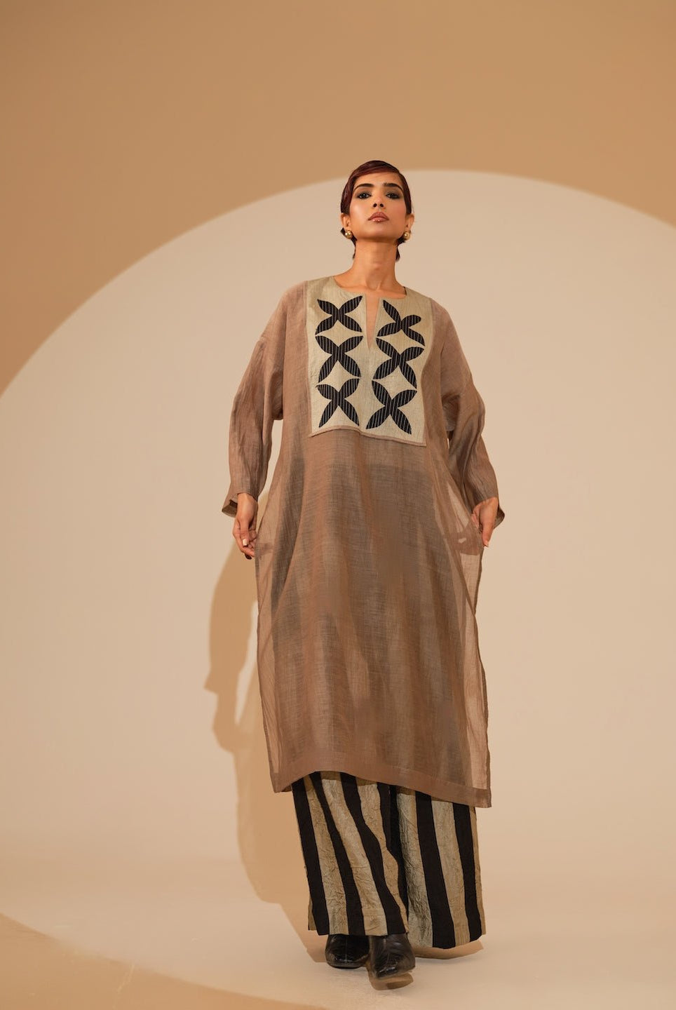 Pebble Tunic - Taupe and Black - CiceroniKurta, Festive WearStoique