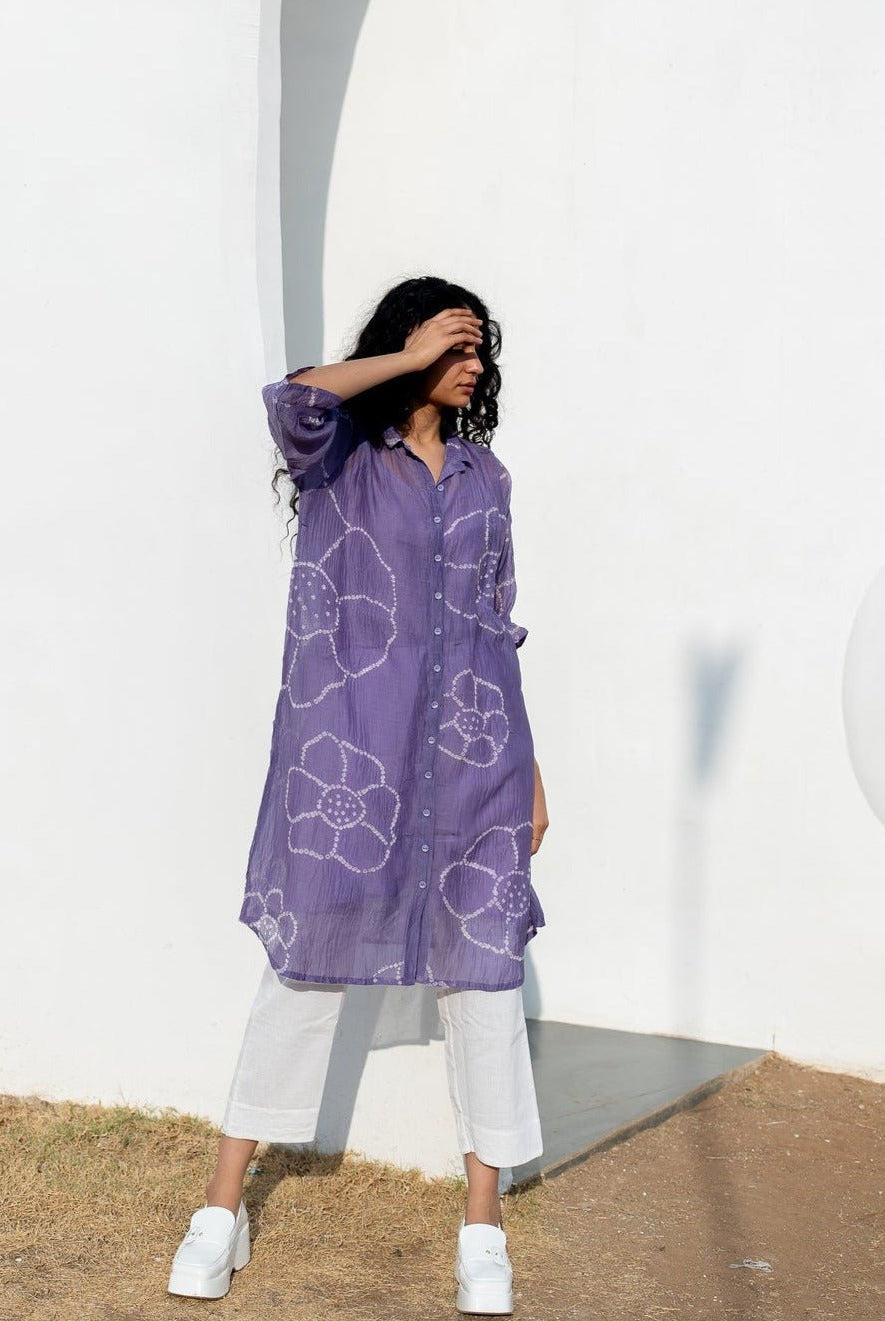 Periwinkle Bandhej Tunic with white Pants - CiceroniKurta SetSilai Studio