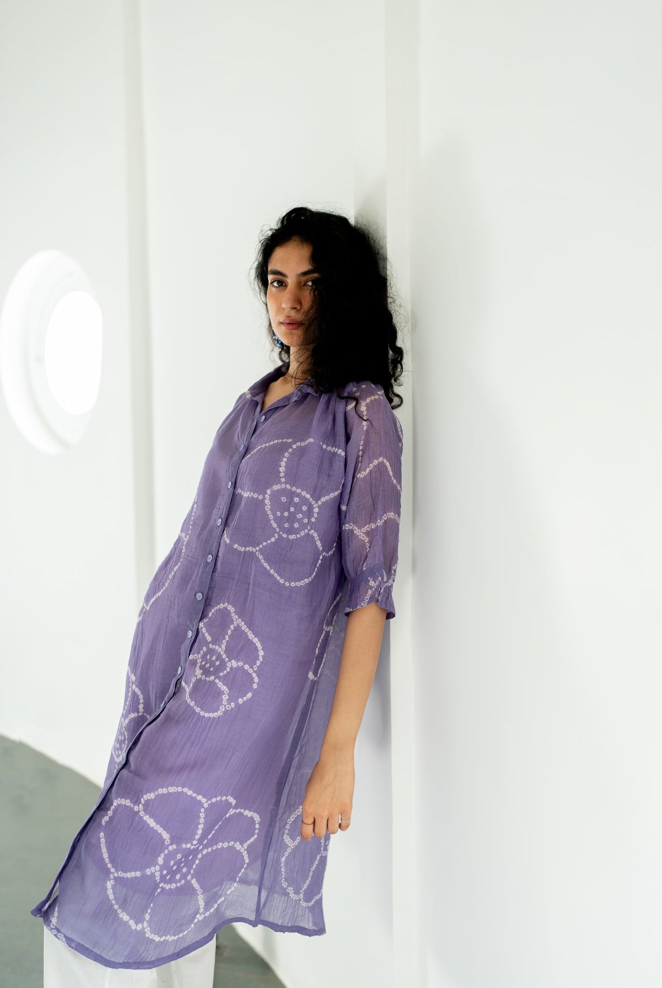Periwinkle Bandhej Tunic with white Pants - CiceroniKurta SetSilai Studio