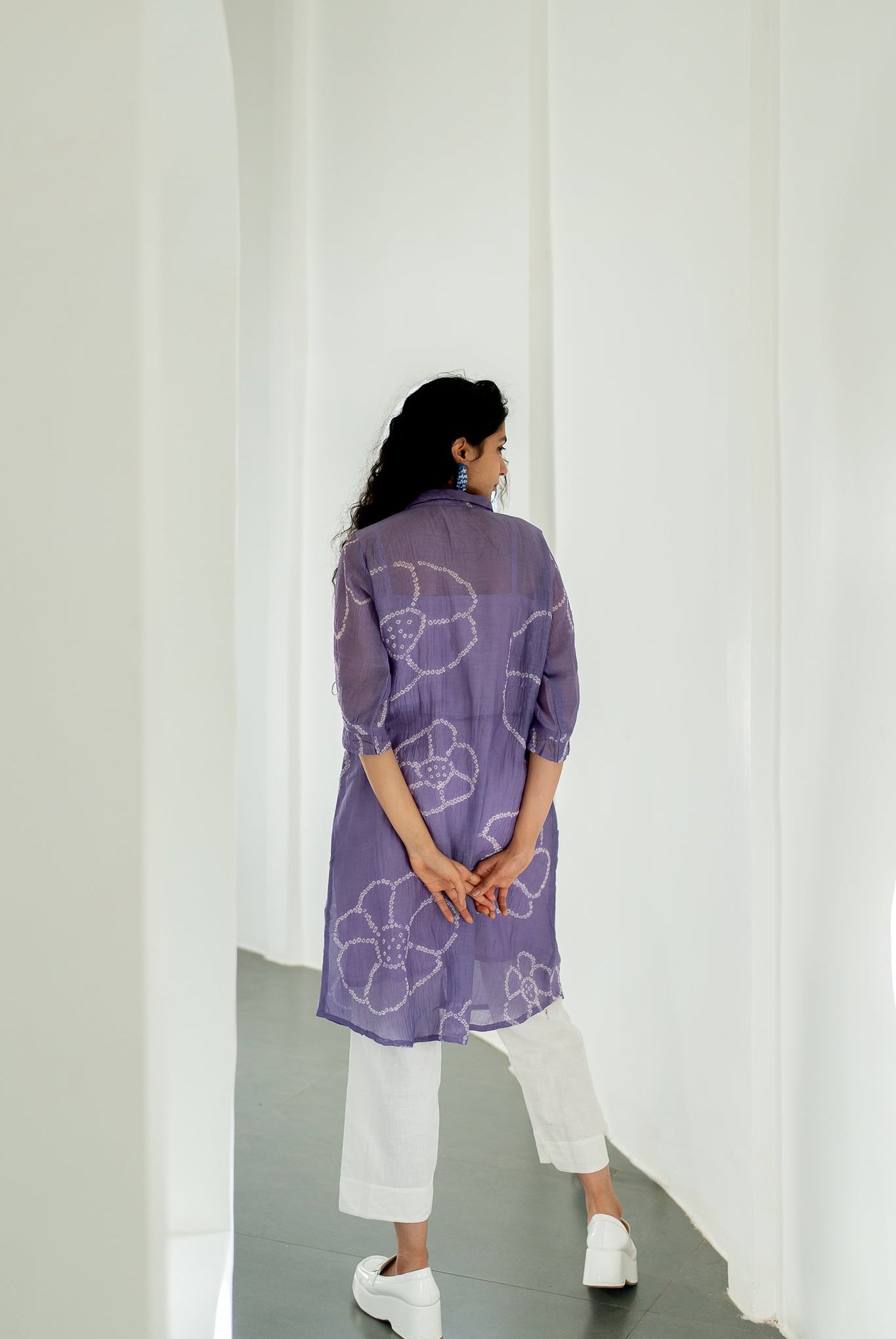 Periwinkle Bandhej Tunic with white Pants - CiceroniKurta SetSilai Studio