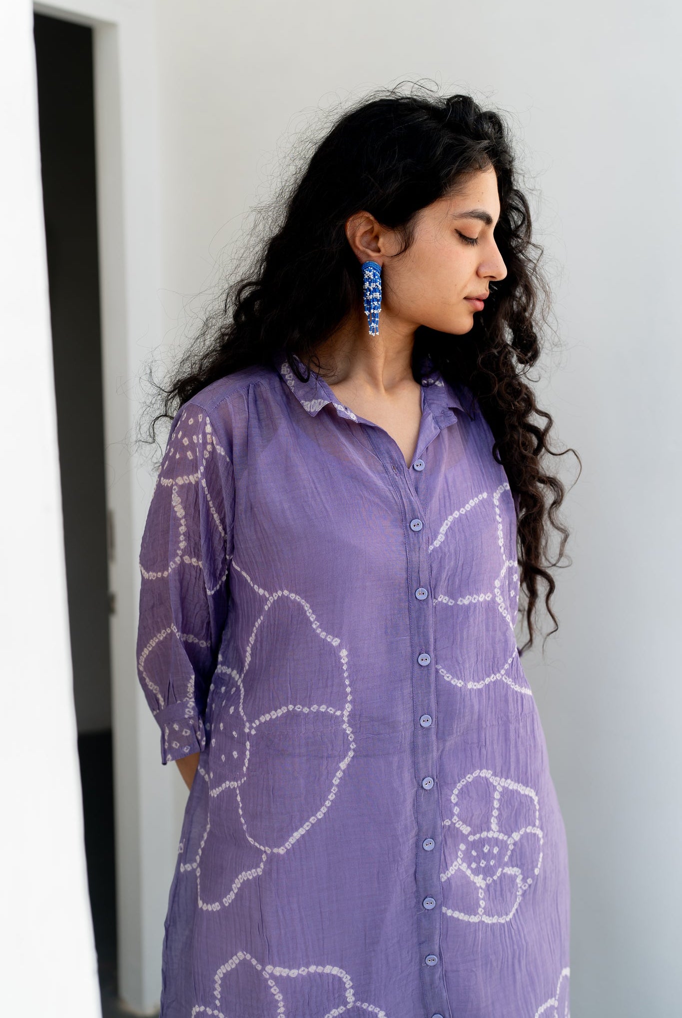 Periwinkle Bandhej Tunic with white Pants - CiceroniKurta SetSilai Studio