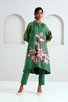 Pine Green Suvi Set - Embroidered Tunic + Pants - CiceroniKurta SetMadder Much