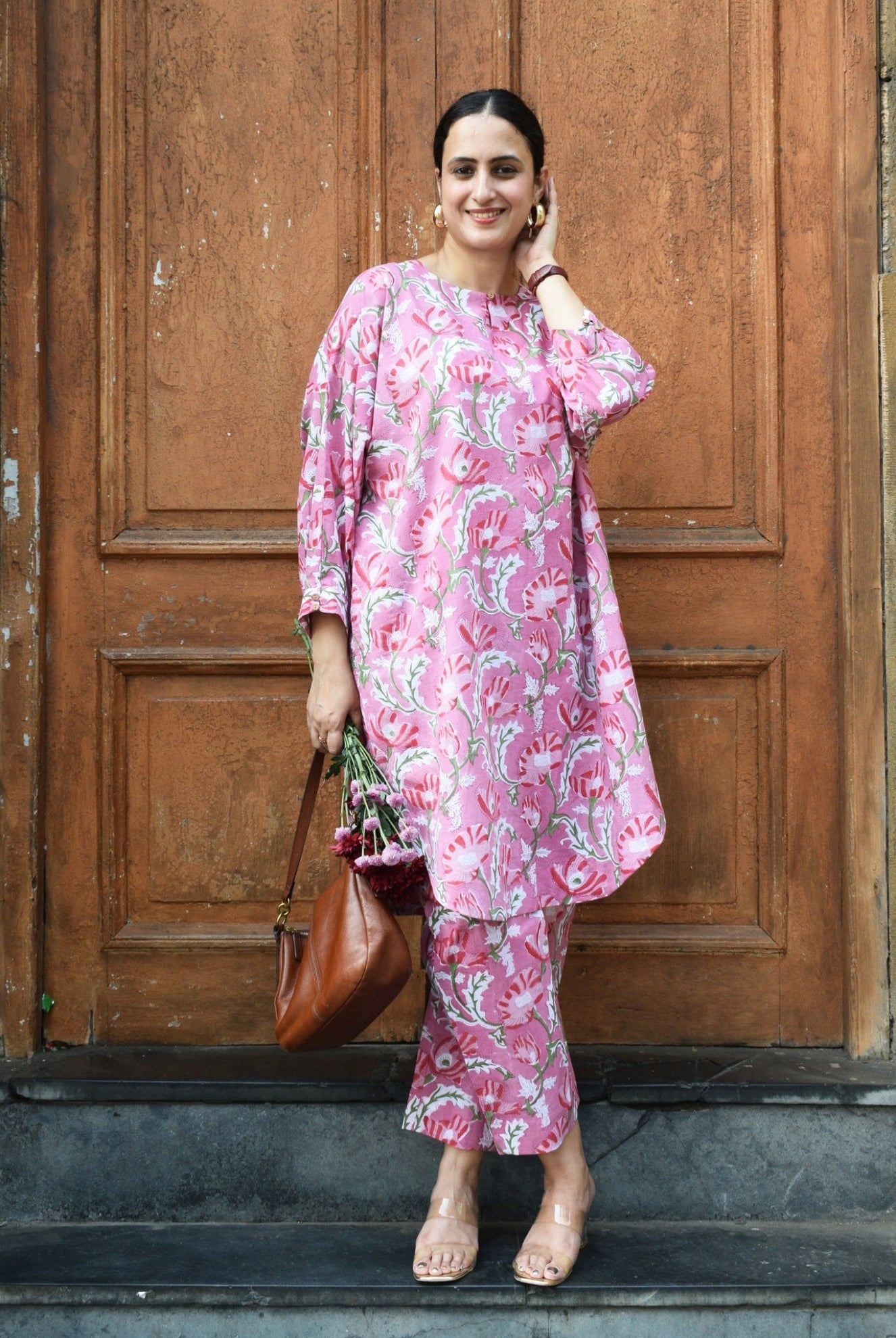 Pink and White Hand Block Printed Anti Fit Co - ord Set - CiceroniKurta Set, Everyday WearHouse of Moxa