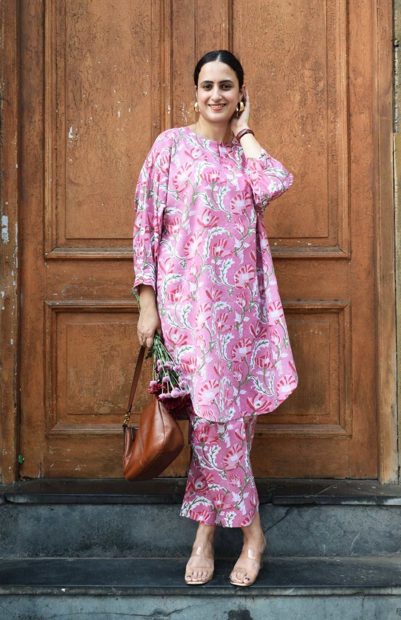 Pink and White Hand Block Printed Anti Fit Co - ord Set - CiceroniKurta Set, Everyday WearHouse of Moxa