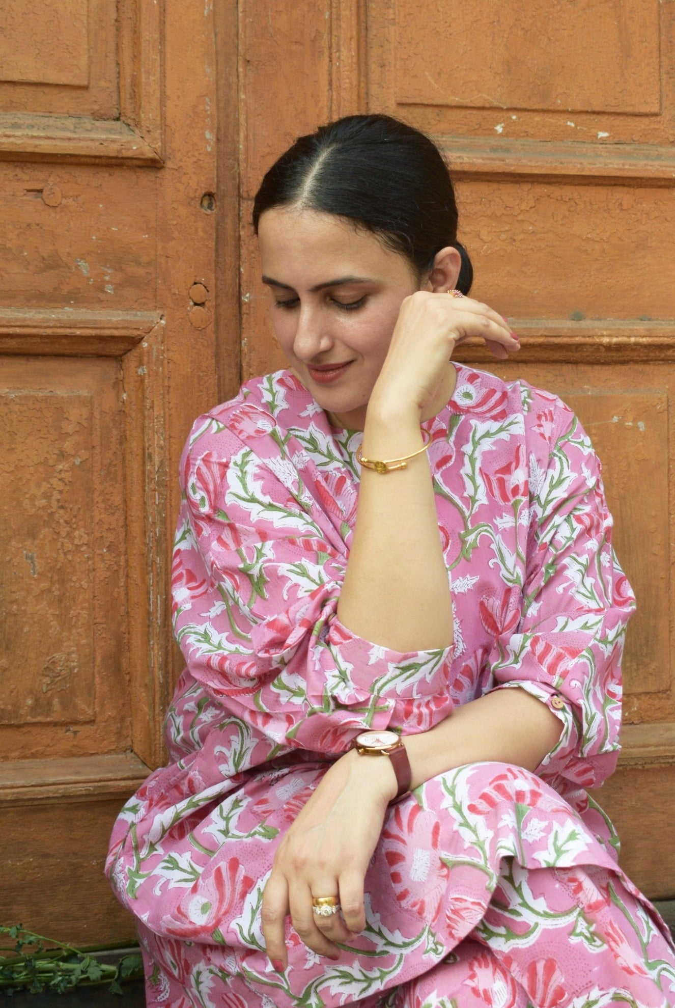 Pink and White Hand Block Printed Anti Fit Co - ord Set - CiceroniKurta Set, Everyday WearHouse of Moxa