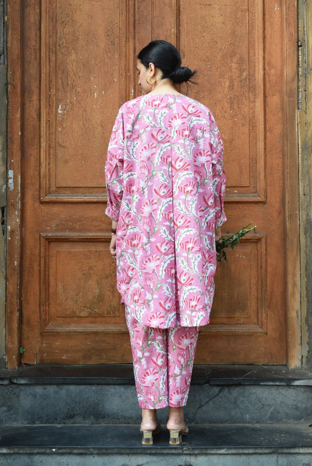 Pink and White Hand Block Printed Anti Fit Co - ord Set - CiceroniKurta Set, Everyday WearHouse of Moxa