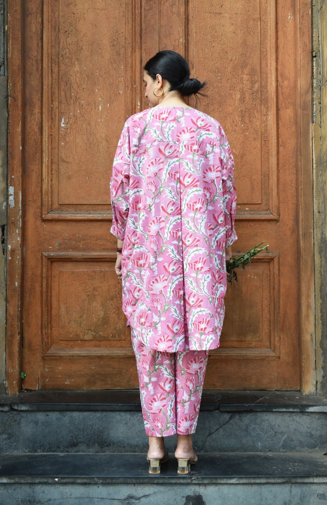 Pink and White Hand Block Printed Anti Fit Co - ord Set - CiceroniKurta Set, Everyday WearHouse of Moxa
