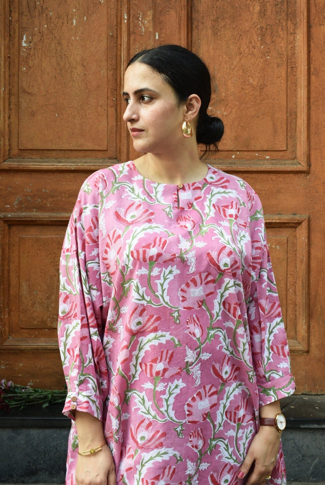 Pink and White Hand Block Printed Anti Fit Co - ord Set - CiceroniKurta Set, Everyday WearHouse of Moxa