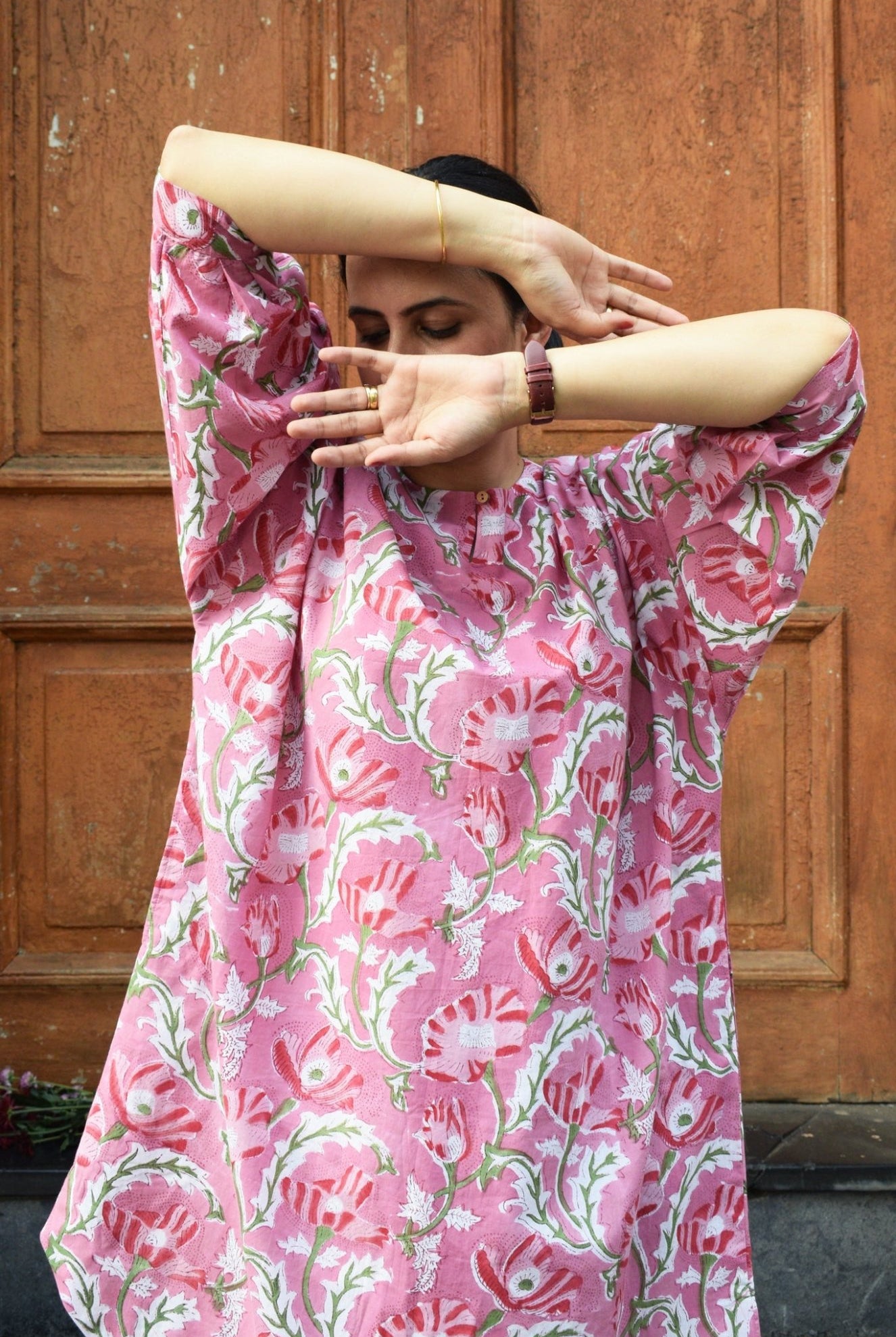 Pink and White Hand Block Printed Anti Fit Co - ord Set - CiceroniKurta Set, Everyday WearHouse of Moxa