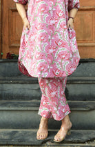 Pink and White Hand Block Printed Anti Fit Co - ord Set - CiceroniKurta Set, Everyday WearHouse of Moxa