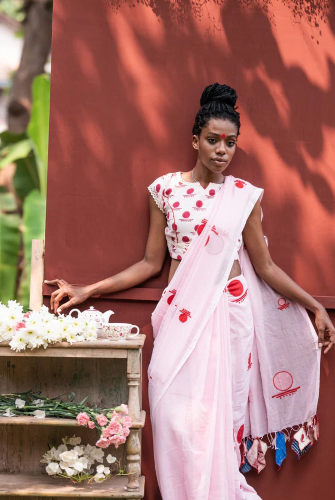 Pink Bindi Saree - Linen - CiceroniSareePrathaa