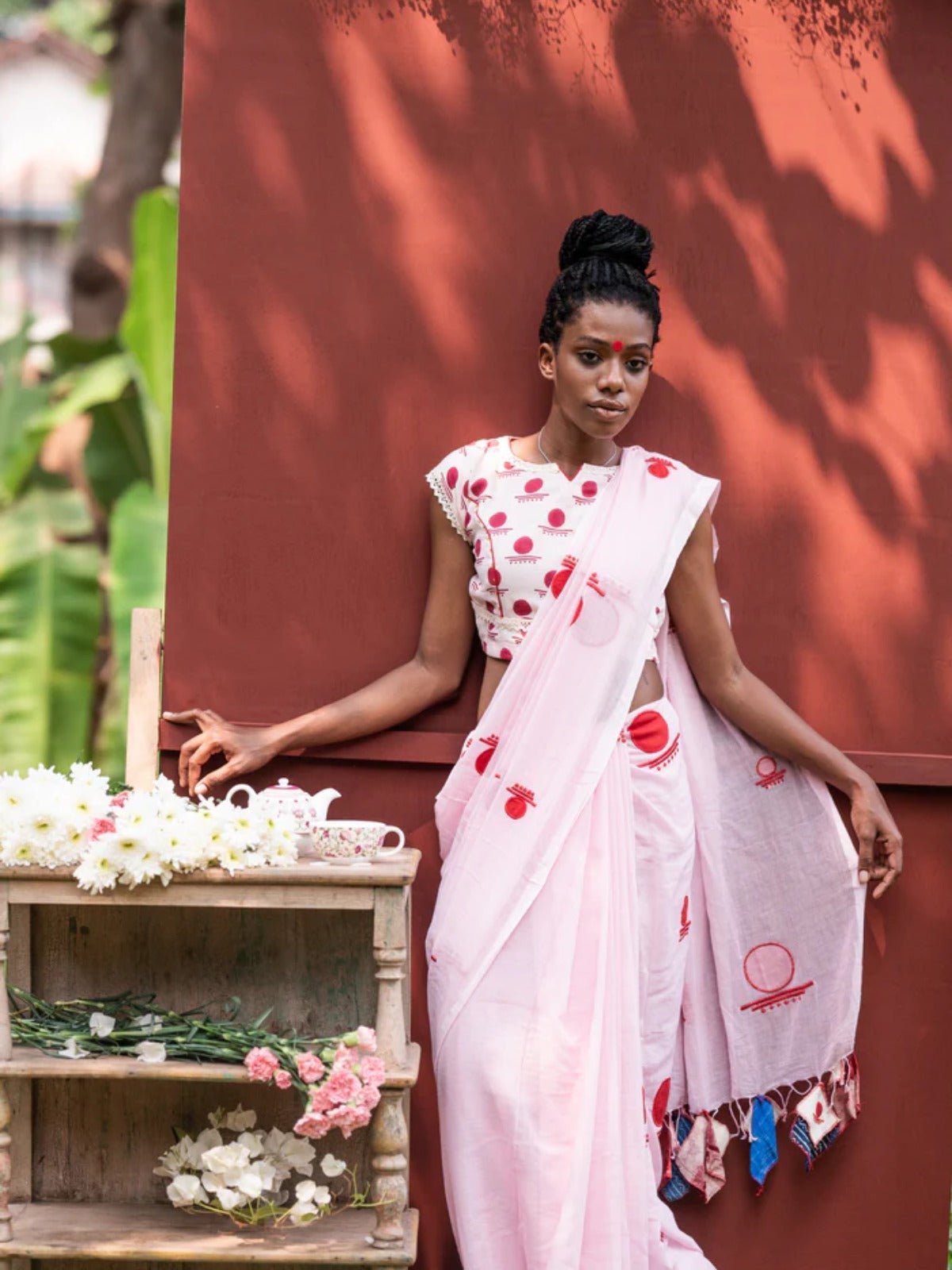 Pink Bindi Saree - Linen - CiceroniSareePrathaa