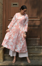 Pink Floral Paneled Kurta with Striped Pajama - CiceroniKurta Set, Everyday WearHouse of Moxa